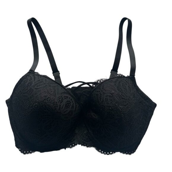 XOXO Plunge Push-Up Bra Elegant Black Lace Bra Size 38D - Picture 2 of 10